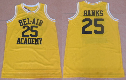 Men's The Fresh Prince of Bel-Air #25 Carlton Banks Bel-Air Academy Yellow Swingman Basketball Jersey