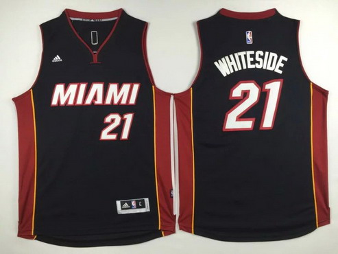 Men's Miami Heat #21 Hassan Whiteside Revolution 30 Swingman 2015 New Black Jersey