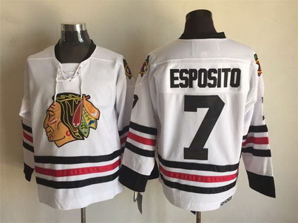 Men's Chicago Blackhawks #7 Tony Esposito 1966 White CCM Vintage Throwback Jersey