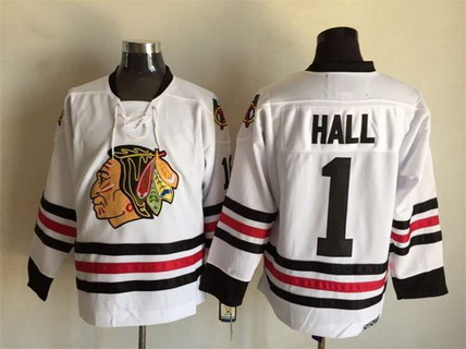 Men's Chicago Blackhawks #1 Glenn Hall White 1965 CCM Vintage Throwback Jersey