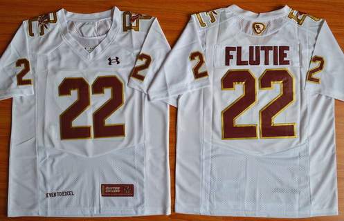 Men's Boston College Eagles #22 Doug Flutie White Fenway Event College Football Under Armour Jersey