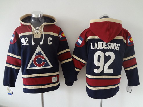 Men's Colorado Avalanche #92 Gabriel Landeskog Old Time Hockey 2015 Navy Blue Hoodie