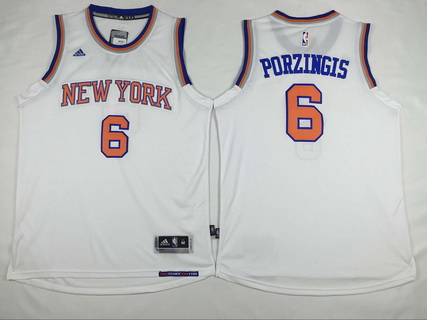 Men's New York Knicks #6 Kristaps Porzingis Revolution 30 Swingman 2015-16New White Jersey