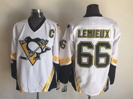 Men's Pittsburgh Penguins #66 Mario Lemieux 2002-03 White CCM Vintage Throwback Jersey