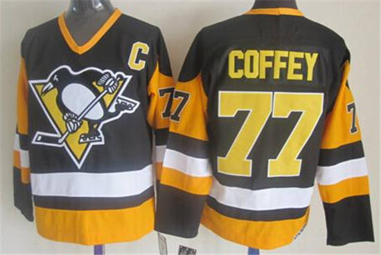 Men'sPittsburgh Penguins #77 Paul Coffey Black Throwback 1980 