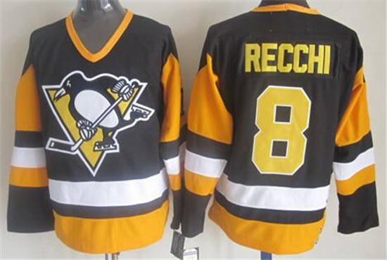 Men'sPittsburgh Penguins #8 Mark Recchi Black Throwback 1980 