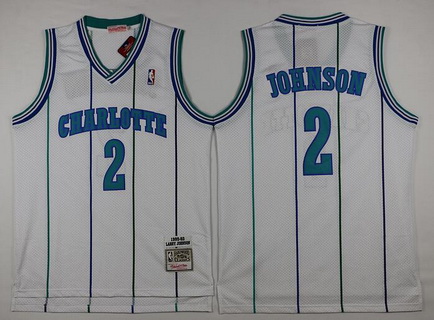 Men's Charlotte Hornets #2 Larry Johnson 1992-93 White Hardwood Classics Soul Swingman Throwback Jersey