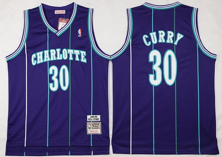 Men's Charlotte Hornets #30 Dell Curry 1992-93 Purple Hardwood Classics Soul Swingman Throwback Jersey