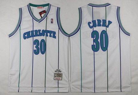 Men's Charlotte Hornets #30 Dell Curry 1992-93 White Hardwood Classics Soul Swingman Throwback Jersey