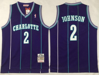 Men's Charlotte Hornets #2 Larry Johnson 1992-93 Purple Hardwood Classics Soul Swingman Throwback Jersey