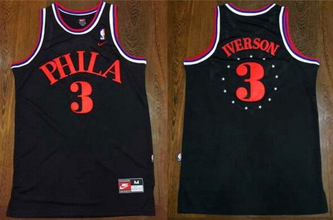 Men's Philadelphia Sixers #3 Allen Iverson 1964 Black Hardwood Classics Soul Swingman Throwback Jersey