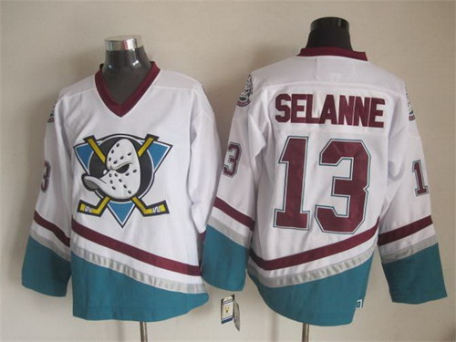 Men's Anaheim Ducks #13 Teemu Selanne White Throwback CCM Jersey