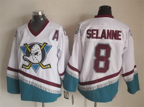 Men's Anaheim Ducks #8 Teemu Selanne White Throwback CCM Jersey