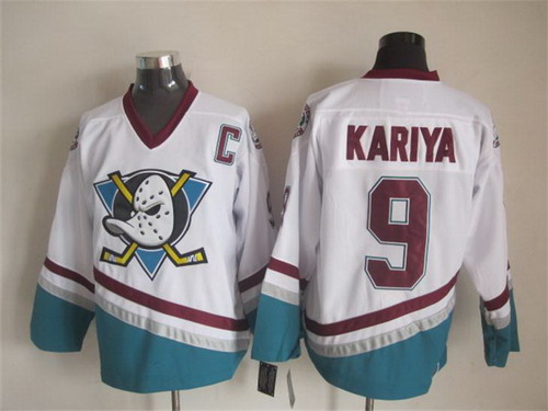 Men's Anaheim Ducks #9 Paul Kariya White Throwback CCM Jersey