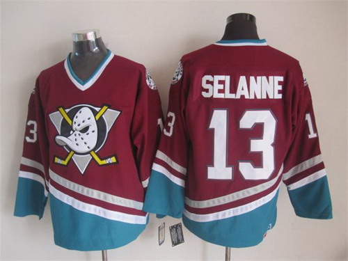 Men's Anaheim Ducks #13 Teemu Selanne Red Throwback CCM Jersey