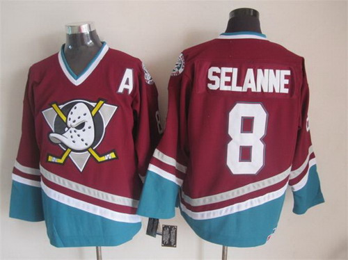 Men's Anaheim Ducks #8 Teemu Selanne Red Throwback CCM Jersey