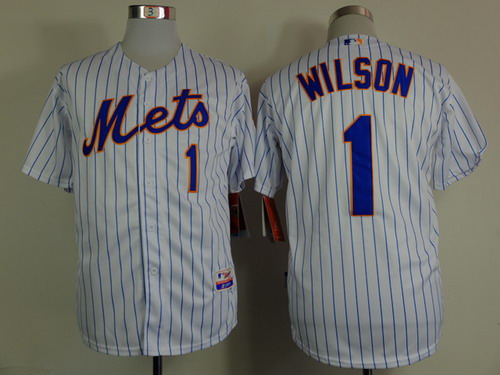Men's New York Mets Throwback Player #1 Mookie Wilson White Pinstripe Cool Base Jersey
