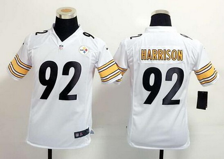 Youth Pittsburgh Steelers #92 James Harrison White Road NFL Nike Game Jersey