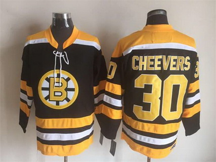 Men's Boston Bruins #30 Gerry Cheevers 1975 Black CCM Vintage Throwback Jersey