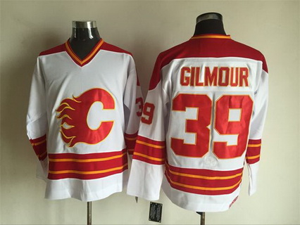 Men's Calgary Flames #39 Doug Gilmour 1989 White CCM Vintage Throwback Jersey