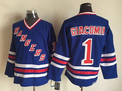 Mens New York Rangers #1 Eddie Giacomin 1990-91 Light Blue CCM Vintage Throwback Jersey