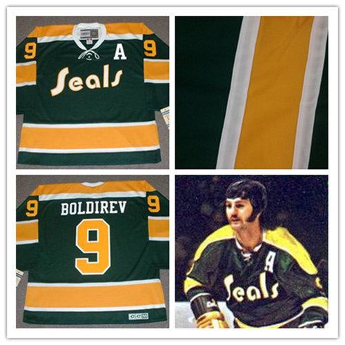 Men's California Golden Seals #9 IVAN BOLDIREV 1972 CCM Vintage Throwback NHL Jersey