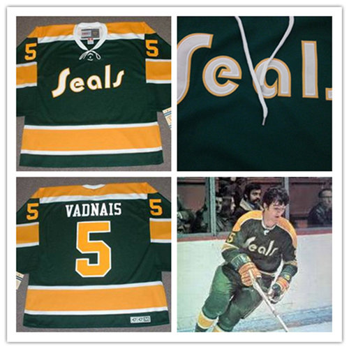 Men's California Golden Seals #5 CAROL VADNAIS 1971 CCM Vintage Throwback NHL Jersey