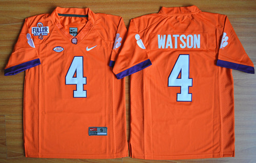Youth Clemson Tigers #4 DeShaun Watson College Football Jersey - Orange with 2015 Steve Fuller ACC Patch