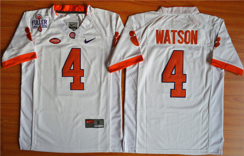 Youth Clemson Tigers #4 DeShaun Watson College Football Jersey - White with 2015 Steve Fuller ACC Patch