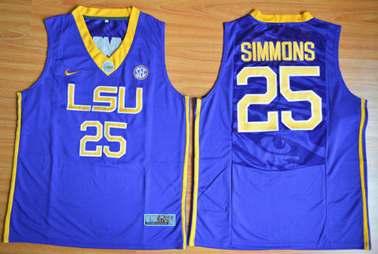 Men's NCAA LSU Tigers college basketball jersey #25 Ben Simmons LSU purple jersey