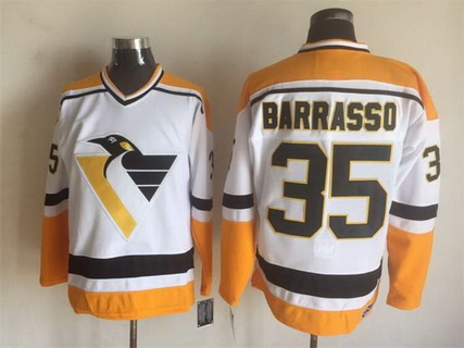 Men's Pittsburgh Penguins #35 Tom Barrasso 1992-93 White CCM Vintage Throwback Jersey