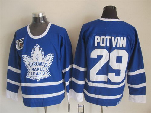 Men's Toronto Maple Leafs #29 Felix Potvin Blue 1991 75TH CCM Vintage Throwback NHL Jersey