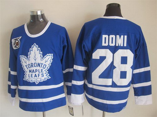 Men's Toronto Maple Leafs #28 Tie Domi Blue 1991 75TH CCM Vintage Throwback NHL Jersey