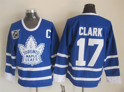 Men's Toronto Maple Leafs #17 Wendel Clark Blue 1991 75TH CCM Vintage Throwback NHL Jersey