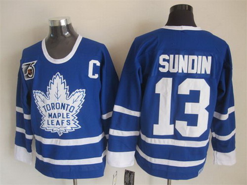 Men's Toronto Maple Leafs #13 Mats Sundin Blue 1991 75TH CCM Vintage Throwback NHL Jersey