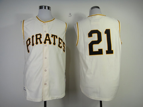 Men's Pittsburgh Pirates #21 Roberto Clemente 1960 Cream Throwback Vest Jersey