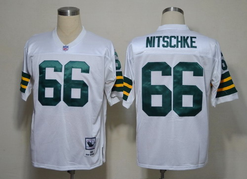 Men's Green Bay Packers #66 Ray Nitschke White Short-Sleeved Throwback Jersey