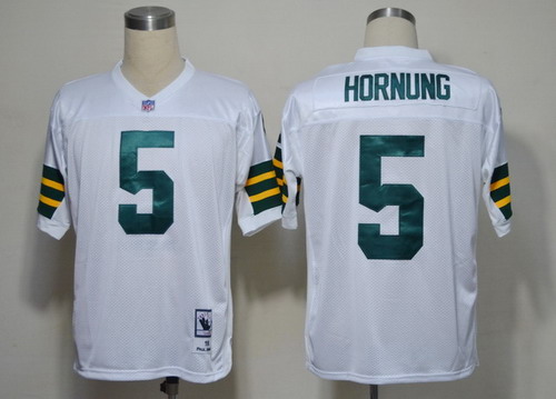 Men's Green Bay Packers #5 Paul Hornung White Short-Sleeved Throwback Jersey