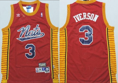 Men's Philadelphia Sixers #3 Allen Iverson Nats Red Swingman Throwback Jersey