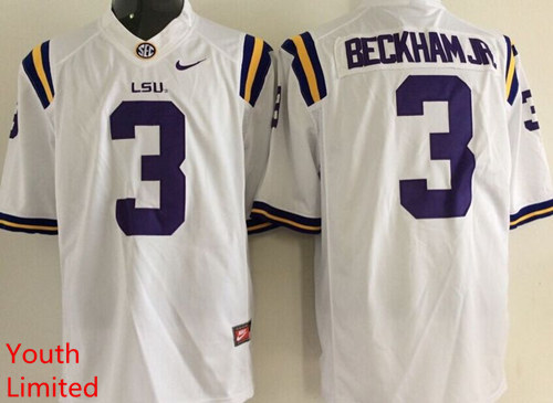 Youth LSU Tigers #3 Odell Beckham Jr. White NCAA College Football Nike Limited Jersey