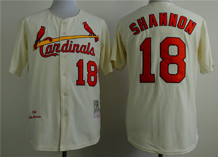 Men's St. Louis Cardinals #18 Mike Shannon 1964 Cream Throwback Jersey