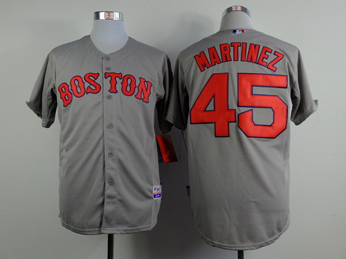 Men's Boston Red Sox Throwback Plyer #45 Pedro Martinez Gray Cool Base Jersey