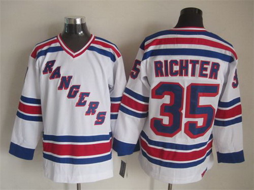 Mens New York Rangers #35 Mike Richter 1993 White Throwback CCM Jersey