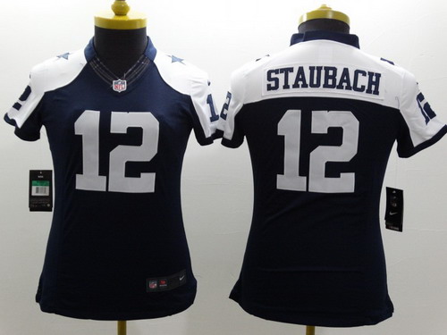 Women's Dallas Cowboys #12 Roger Staubach Blue Thanksgiving Nike Limited Jersey