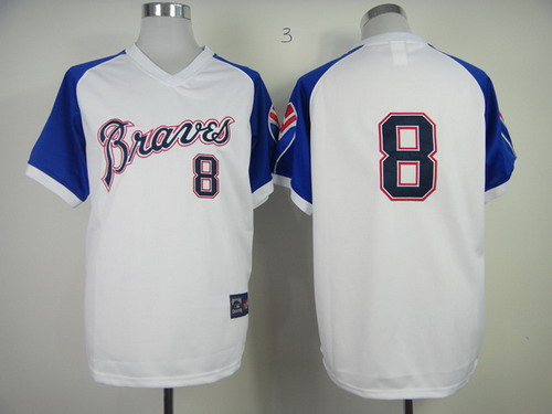 Men's Atlanta Braves #8 Bob Uecker 1974 White Throwback Jersey