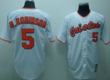 Men's Baltimore Orioles #5 Brooks Robinson White Throwback Jersey