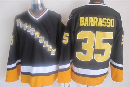 Men's Pittsburgh Penguins #35 Tom Barrasso 1997-98 Zida-tenu Black CCM Jersey