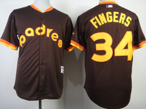 Men's San Diego Padres Retired Player #34 Rollie Fingers Brown Cool Base Jersey