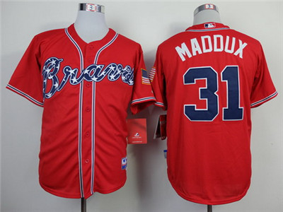 Men's Atlanta Braves #31 Greg Maddux 2014 Red Baseball Jersey W/75TH patch