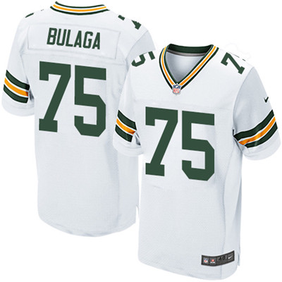Men's Green Bay Packers#75 Green Bryan Bulaga Road White Nike Elite Jersey